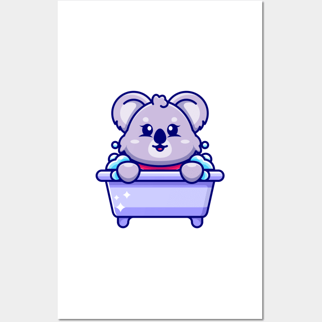 Cute koala in a bathtub cartoon character Wall Art by Wawadzgnstuff